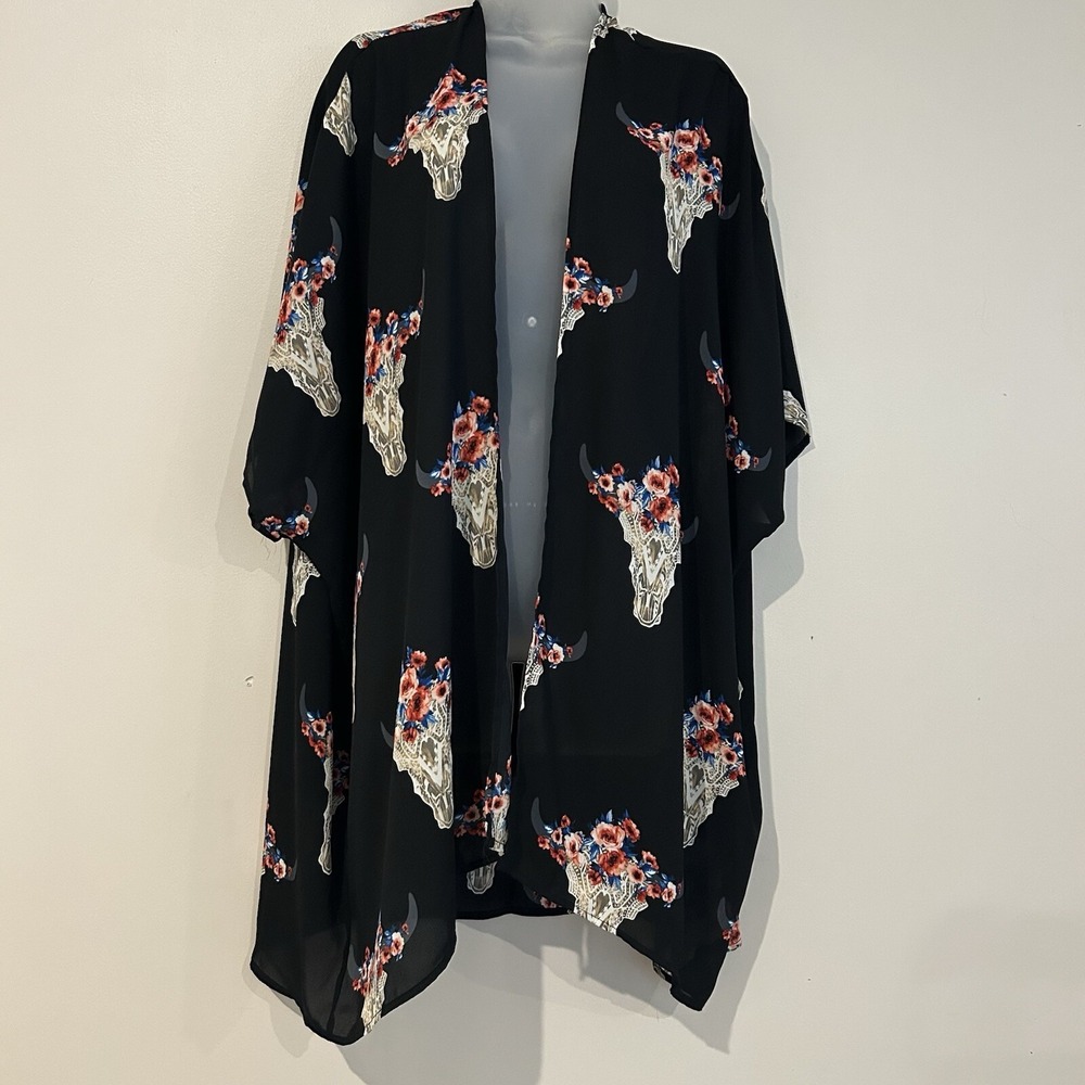 Fantastic Fawn Longhorn Sheer Kimono Sz S Cardigan Boho Western Festival Cowgirl